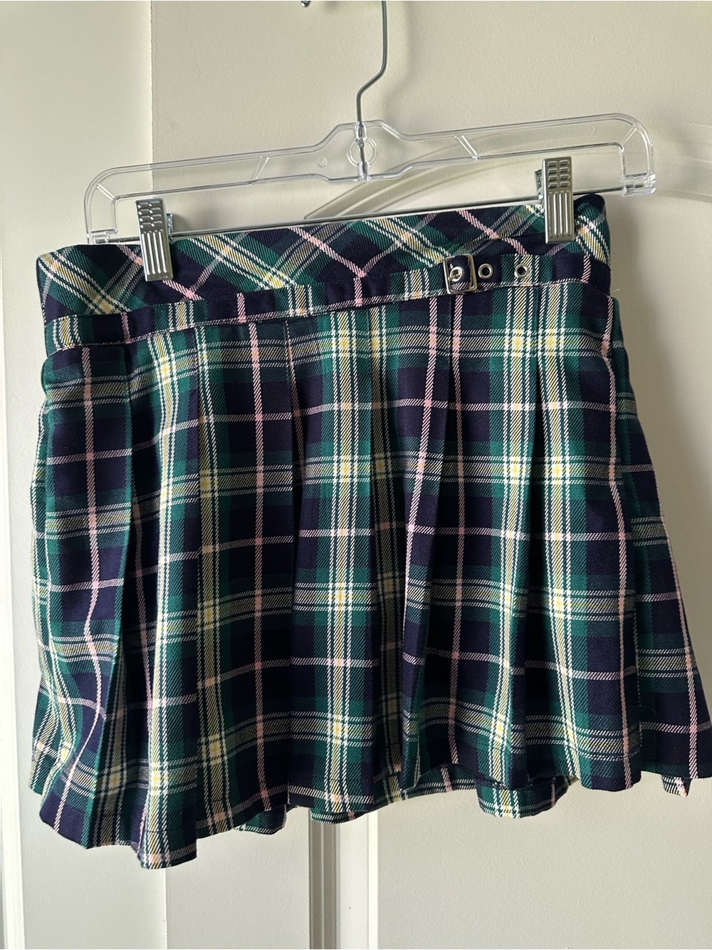 Limited Too Navy, Green & Pink Plaid Pleated Skort